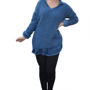 Bluza casual Ioana din tricot cu guler,nuanat de bleumarin - Img 1
