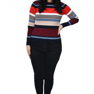 Bluza casual Vera ,model cu dungi multicolore,marsala - Img 1