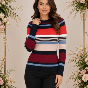 Bluza casual Vera ,model cu dungi multicolore,marsala