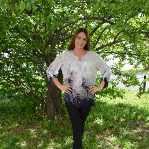 Bluza chic cu aspect asimetric si imprimeu deosebit multicolor - Img 3