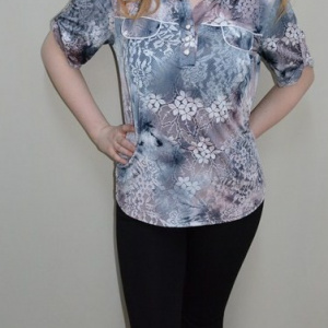 Bluza chic, nuanta de gri, guler clasic aplicat, buzunare de design - Img 2