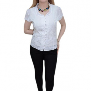 Bluza cu decolteu rotund, nuanta de alb, maneca scurta - Img 1