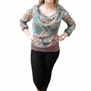 Bluza cu maneca lunga, croi lejer, de culoare turcoaz - Img 1