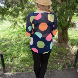 Bluza cu maneca lunga, pe fond bleumarin cu buline colorate - Img 5