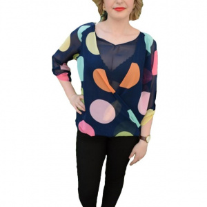 Bluza cu maneca lunga, pe fond bleumarin cu buline colorate - Img 1