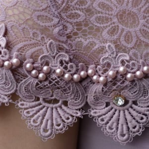 Bluza dama Luna,aplicatii de dantele si strasuri,nuanat pudra - Img 8