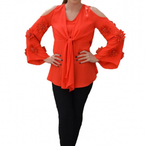 Bluza de ocazie cu croiala deosebita, lejera, de culoare rosie