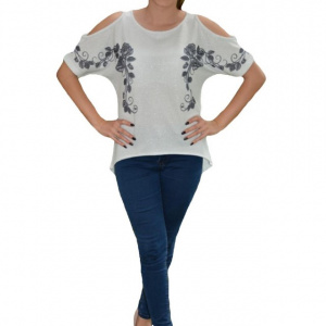Bluza de primavara-vara cu design deosebit in fata, nuanta alba - Img 1