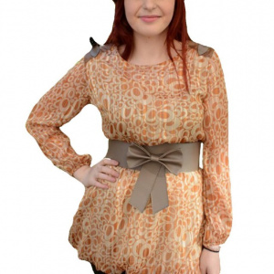 Bluza deosebita, de culoare maro deschis, cu design de cercuri - Img 1