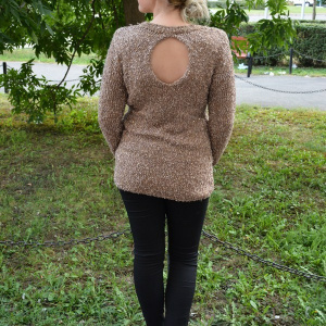 Bluza deosebita de toamna-iarna din material tricotat, nuanta bej - Img 3