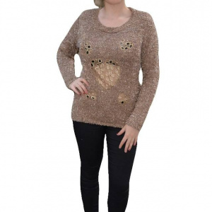 Bluza deosebita de toamna-iarna din material tricotat, nuanta bej - Img 1