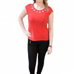 Bluza, din material elastic, de culoare rosie, si insertii argintii - Img 1