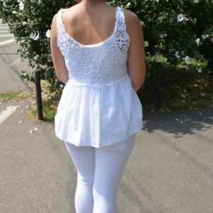 Bluza Edela, tip maiou, model cu broderie, nuanta alb - Img 5