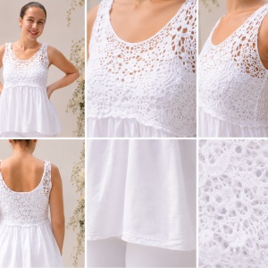 Bluza Edela, tip maiou, model cu broderie, nuanta alb - Img 3