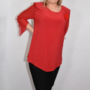 Bluza eleganta ,croi lejer,accesorizata cu brosa tip floara,rosu - Img 5