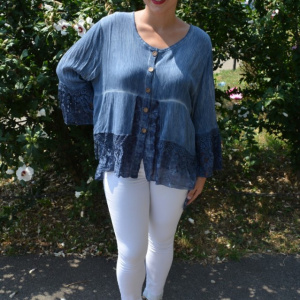 Bluza lejera Carina cu insertii de dantela, nuanta de albastru - Img 2