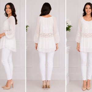 Bluza rafinata Luna cu insertii de dantela ,nuanta de alb - Img 3