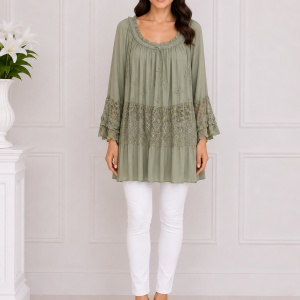 Bluza rafinata Luna cu insertii de dantela ,nuanta de khaki