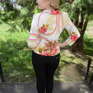 Bluza rafinata tip camasa, multicolora, cu maneca trei-sferturi - Img 6