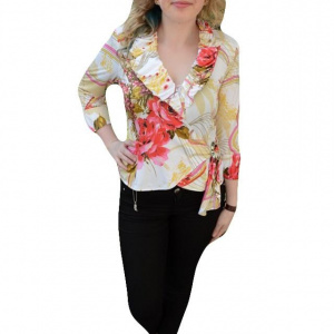 Bluza rafinata tip camasa, multicolora, cu maneca trei-sferturi - Img 1