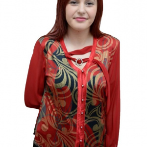 Bluza tip camasa, de culoare rosie cu imprimeu, masura mare - Img 1