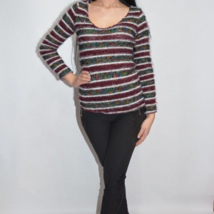 Bluza tricotata ,model multicolor ,nuanta de mov-gri - Img 4