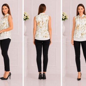 Bluza vaporoasa de vara cu design multicolor, fara maneca - Img 3