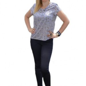 Bluza vaporoasa de zi, de culoare mov cu imprimeu modern - Img 1