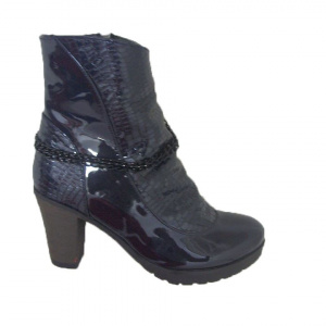 Botina casual, de culoare bleumarin, din piele lacuita fronsata - Img 3