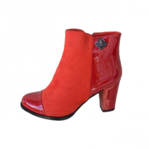 Botina comoda de culoare rosie cu toc gros si varf rotund, lucios - Img 1