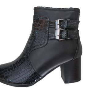 Botina de toamna, de culoare neagra cu design croco lucios - Img 2