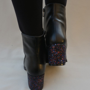 Botina rafinata din piele naturala neagra cu toc gros multicolor - Img 5