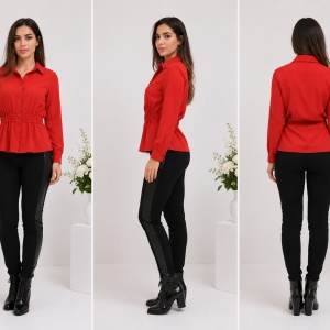 Camasa tinereasca de nuanta rosie, cu insertii de elastic in talie - Img 3