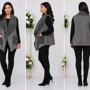 Cardigan tip vesta Xenai cu insertii de blanita pe spate,nuanta de gri inchis - Img 3