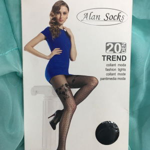 Ciorap pantalon fin cu model rafinat de buline si flori, de 20 DEN - Img 4