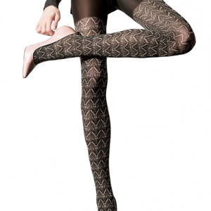 Ciorap pantalon, nuanta neagra cu model 3D cu aspect ajurat, bej - Img 1