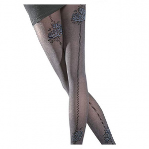 Ciorap rafinat, de nuanta neagra, cu imprimeu floral albastru - Img 2