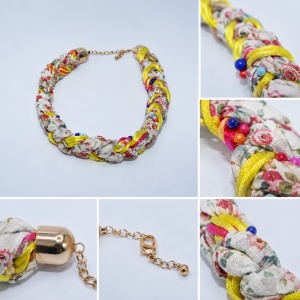 Colier damă împletit cu imprimeu floral și mărgele multicolore - Img 2