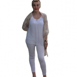 Esarfa mare cu aspect rafinat, broderie cu flori, culoare bej fin - Img 1