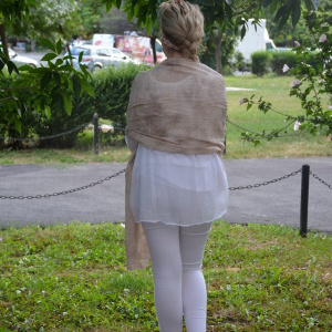 Esarfa mare cu aspect rafinat, broderie cu flori, culoare bej fin - Img 3