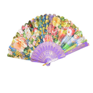 Evantai elegant cu design floral multicolor si maner din plastic - Img 8