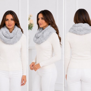 Fular Lenna cu insertii de blanita,model cilcular,nuanta de gri - Img 2