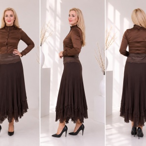 Fusta chic, eleganta, cu margele fine in nuante de maro - Img 4