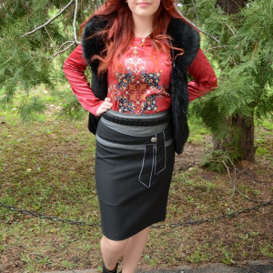 Fusta dreapta, model scurt, de culoare neagra cu design pepit - Img 2