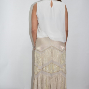 Fusta lunga, nuanta de crem, model lucios fin aplicat - Img 4