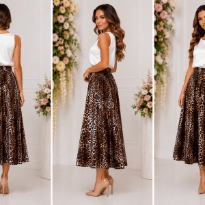 Fustă midi elegantă Animal Print din catifea – 95% Poliester, 5% Elastan - Img 2