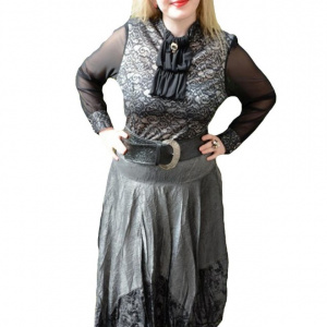 Fusta trendy in colturi, material gri lucios cu aspect creponat - Img 1