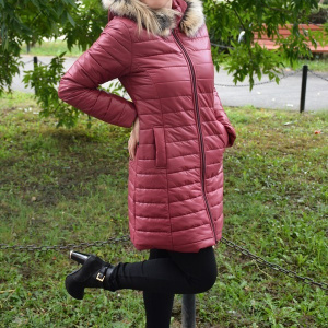 Jacheta tinereasca din fas fin,masura mare,de culoare marsala, model lung - Img 4