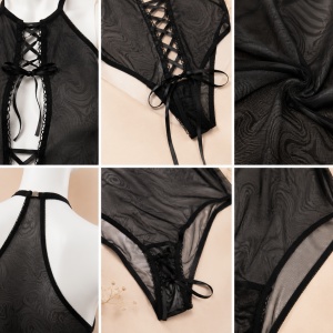 Lenjerie sexi tip corset, fara maneca si fixare cu snur, negru - Img 3