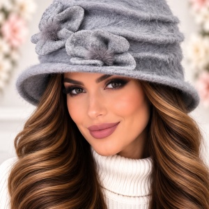 Pălărie Damă Elegantă Reglabilă – Model cu Flori Decorative, gri deschis